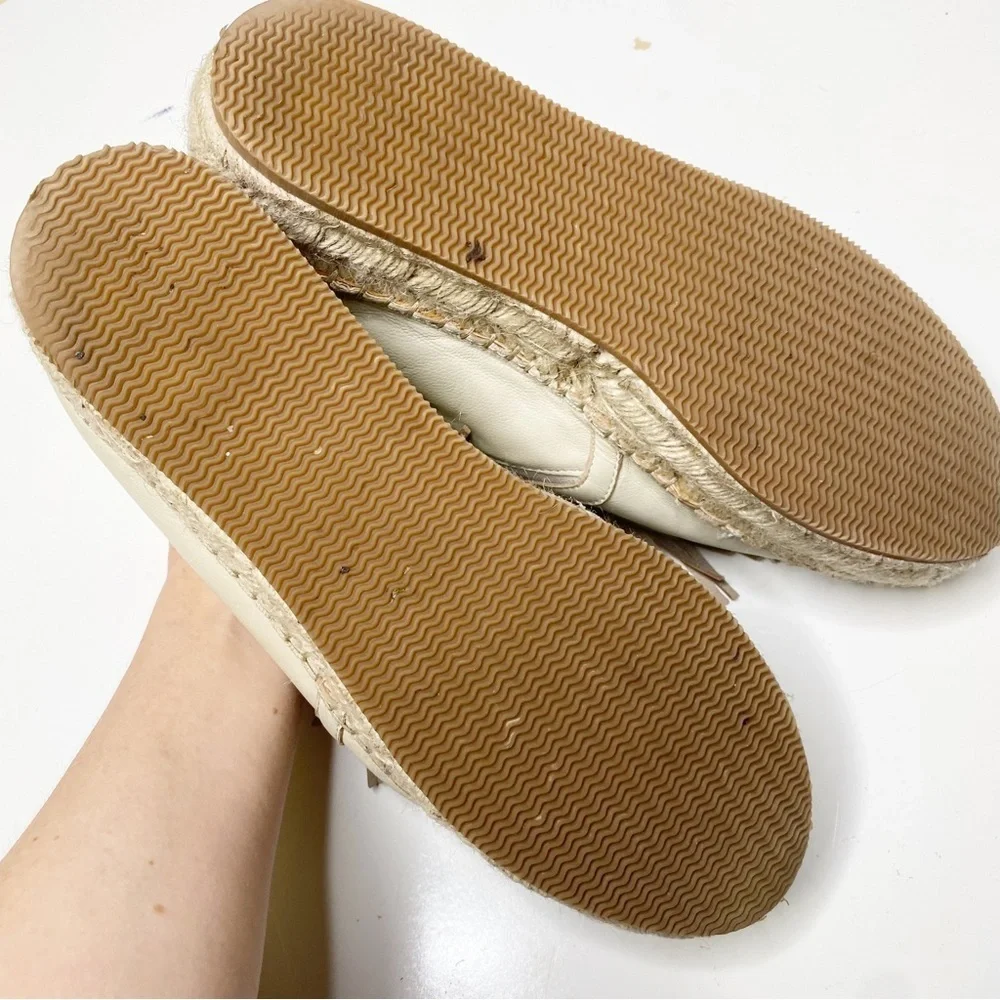 Renvy Leather Espadrilles Platform Slip On Tassel Fringe Beige Size 9.5